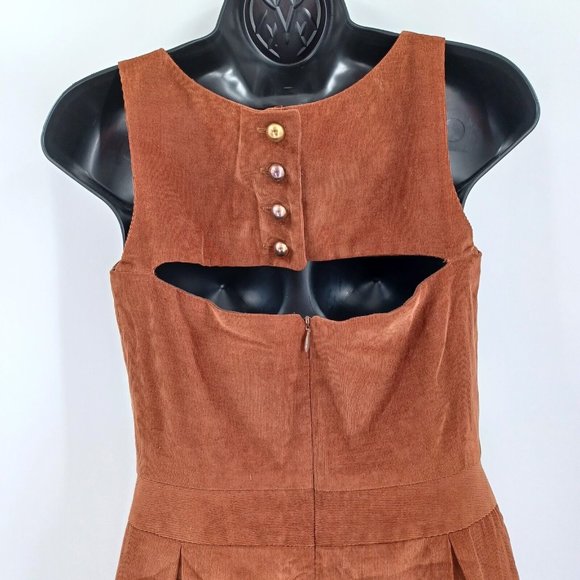 LEONA by LAUREN LEONARD Sz 2 Corduroy Cut Out Brown Shift Dress Sleeveless Lined - Picture 7 of 15